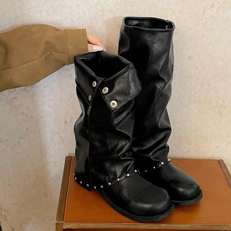 Knee High Boots Women - Ladies Slouchy Tube Tall Boots, Foldable