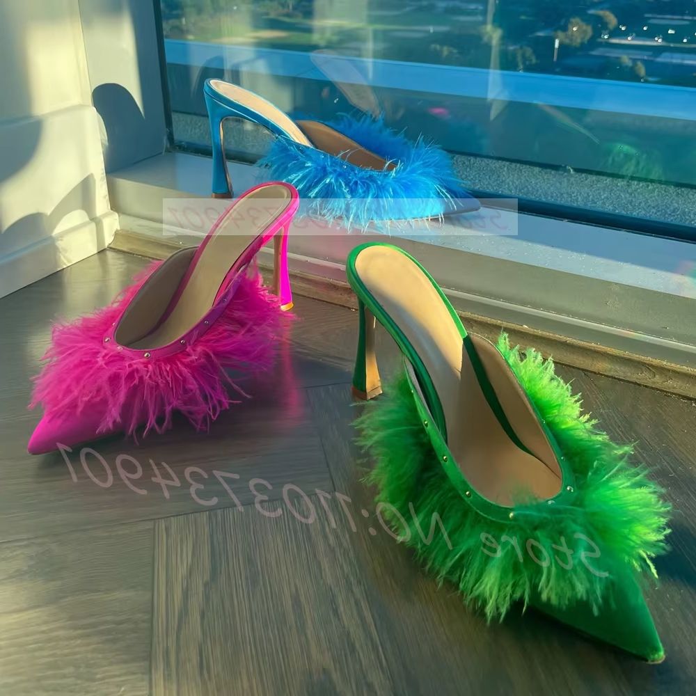 Fluffy Ostrich Feathers Heeled - đánh giá và giá Court Heel Pointed